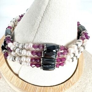 Purple Pearl‎  Magnetic Hematite Crystal Wrap Necklace Bracelet Anklet Therapy